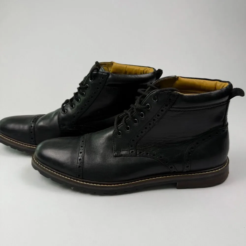 Florsheim Cap Toe Brogue Boots Black Leather Lace Up Size 11.5